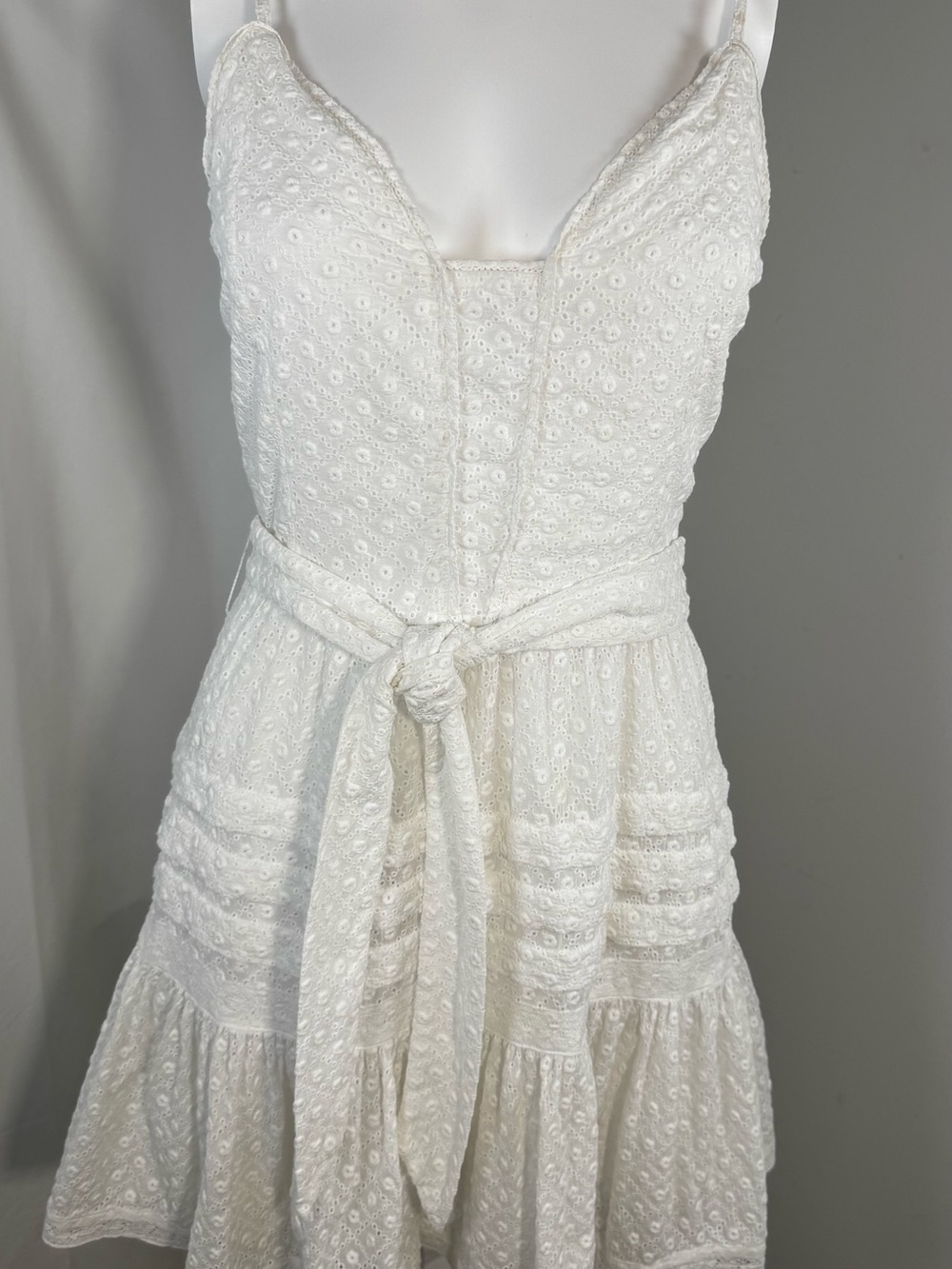 PAIGE Nahla Eyelet Mini Dress White Ruffle Tie Waist Size XS